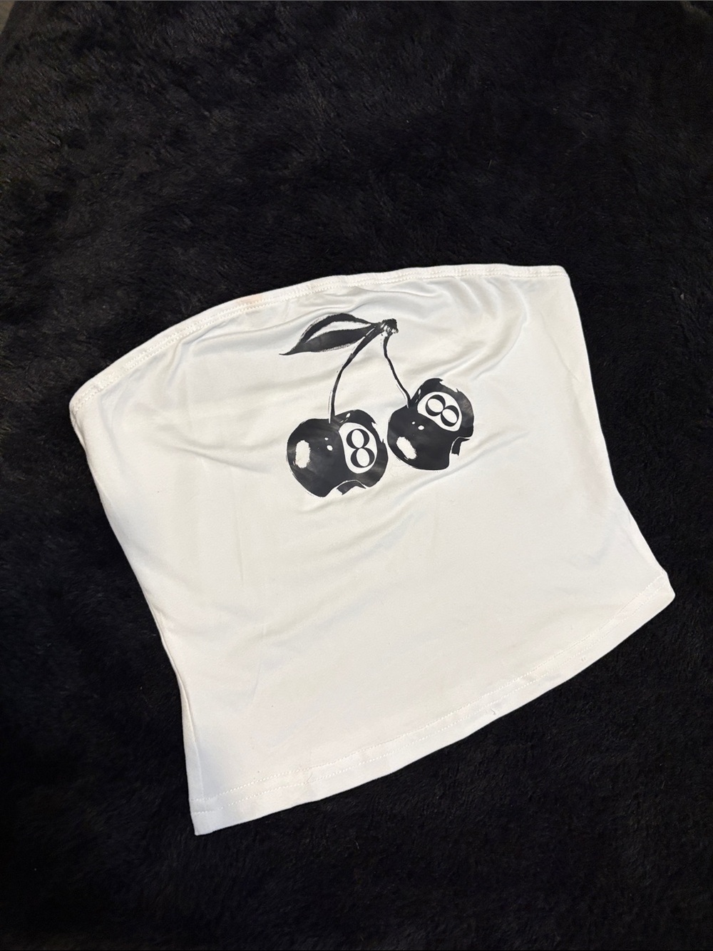 White Strapless Tube Top with Black Cherry Graphic